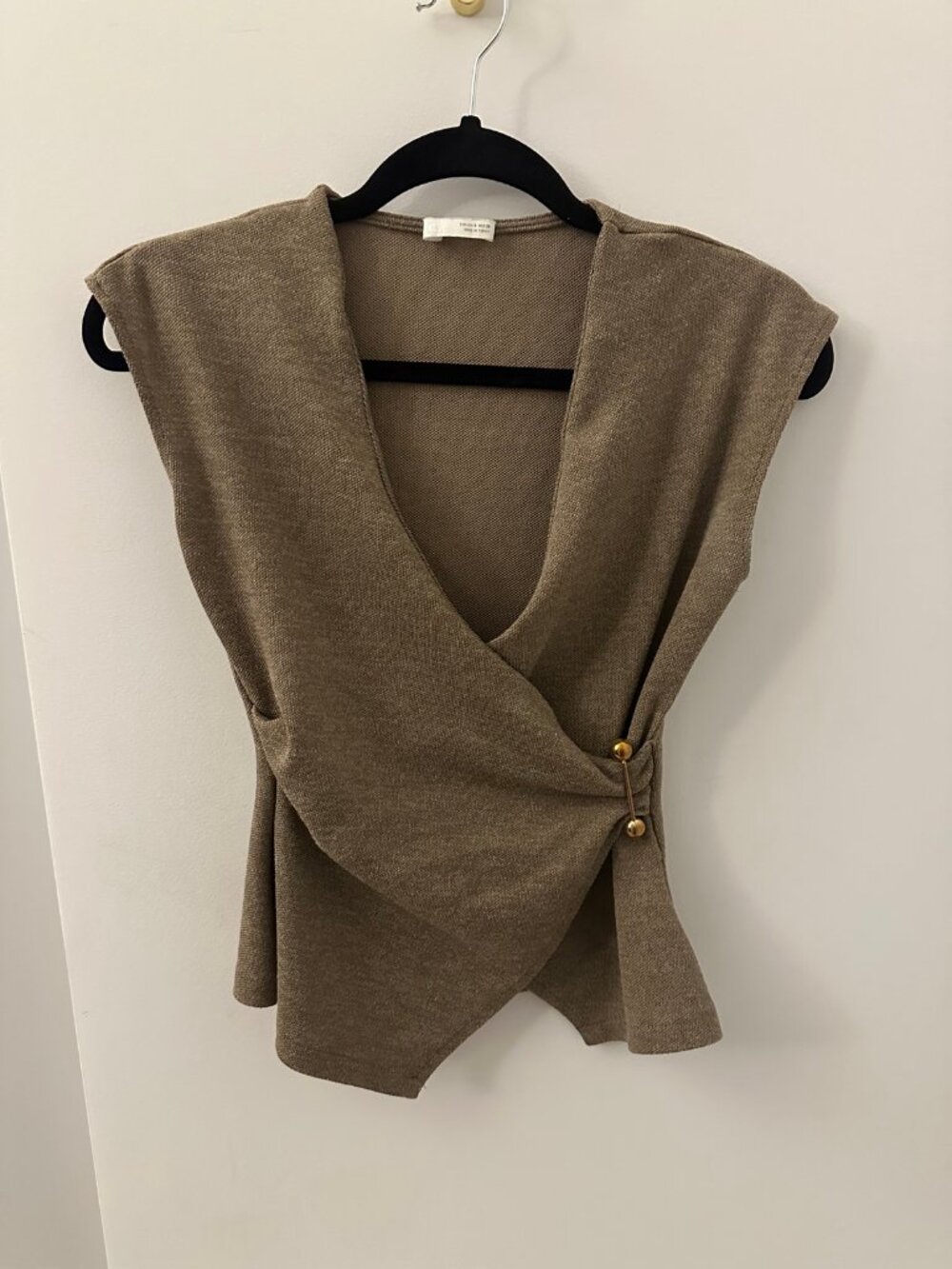 Zara Khaki Wrap Top + Wide-Leg Pants Set S/M